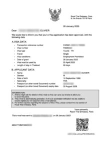 thailand visa example